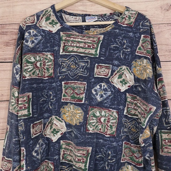 VINTAGE EXTRA ELEMENTS AZTEC PULLOVER WOMENS TOP SHIRT SIZE 18 18W USA MADE 90s - Picture 2 of 7